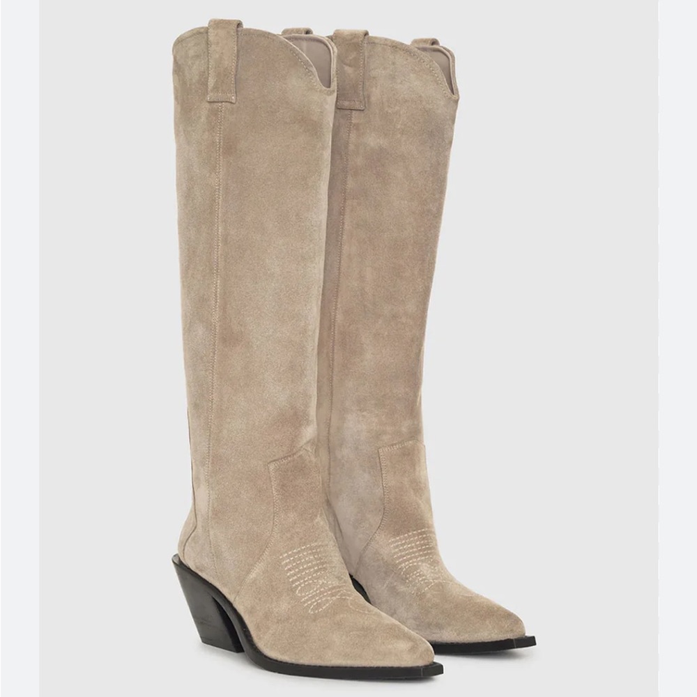ANINE BING Tall Tania Boots in Ash Grey (beige) Suede